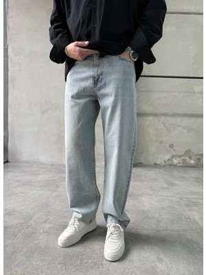 Difransel Jeans Yıkamalı Relaxed Fit Eskitme Mavi Baggy Jean