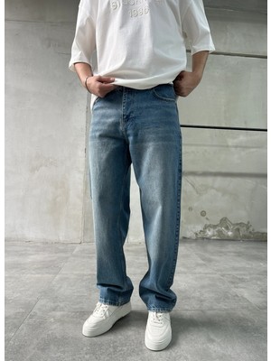Difransel Jeans Yıkamalı Relaxed Fit Tintli Mavi Baggy Jean