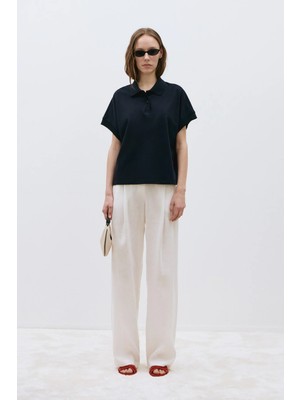 Suud Collection Lacivert Josie Oversize Polo Yaka Tişört
