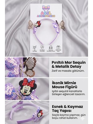 Asel Aksesuar Pırıltılı Kelebek ve Sevimli Fare Figürlü Kaymaz Dişli Kız Çocuk Taç - 3 Farklı Renk Seçeneği