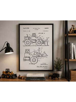 Pegziz Kepçe Patent Çizimi Tablosu Oyunca Iş Makinası Duvar Dekor Tablo