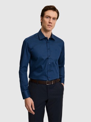 Cacharel Lacivert Slim Fit Pamuk Klasik Gömlek 50285570 VR033