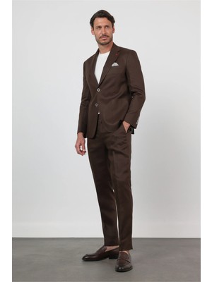 İmza Düz Desen Keten Mono Yaka 6 Drop Slim Fit %100 Keten Takım Elbise 1001260164