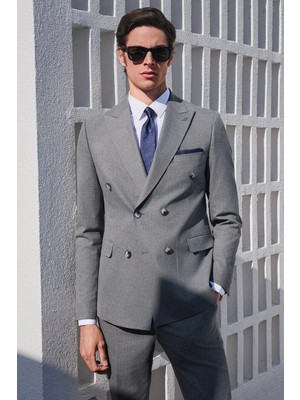 İmza Kılıç Yaka Düz Bez Ayağı Kruvaze 6 Drop Slim Fit Esnek Takım Elbise 1001260173