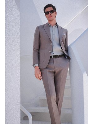 İmza Yeşil Düz Desen Keten Mono Yaka 6 Drop Slim Fit %100 Keten Takım Elbise 1001260164