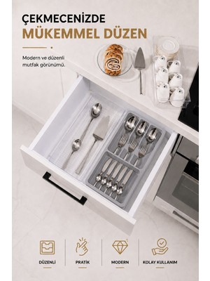 Fevito Çekmece Içi Kaşıklık Organizer Bölmeli Mutfak Düzenleyici Gri S-11030