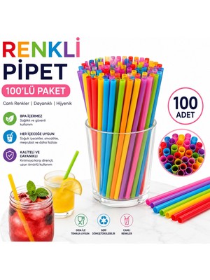 Renkli Körüklü Pipet 100 Lü