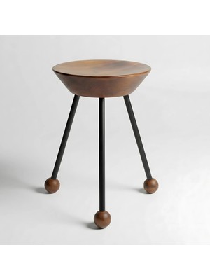 Wood Stone Art Tabure Ahşap Siyah Metal 3 Ayaklı - 47 cm