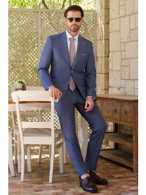 İmza Kılıç Yaka Düz Bez Ayağı 6 Drop Slim Fit Esnek Takım Elbise 1001260174
