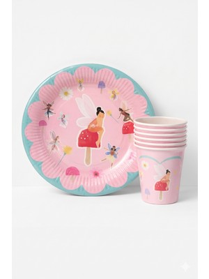 Le Mabelle Pembe Peri Temalı 8'li Tabak Bardak Set