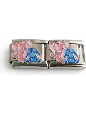 Love Charm Stitch ve Lilo Figürlü Italyan Charm – Italyan Bileklik Uyumlu