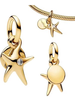 Love Charm Gold Renk Denizyıldızı Çift Sallantılı Charm S925 Ayar