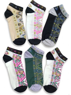 Ünlü Çorap 6çift Patik Çorap Kilim Desen Dikişsiz