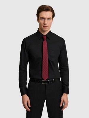 Cacharel Erkek Siyah Slim Fit Pamuklu Klasik Gömlek 50311551-VR046