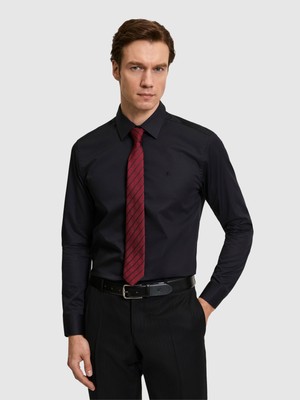 Cacharel Siyah Slim Fit Klasik Yaka Basic Gömlek 50304037 VR046