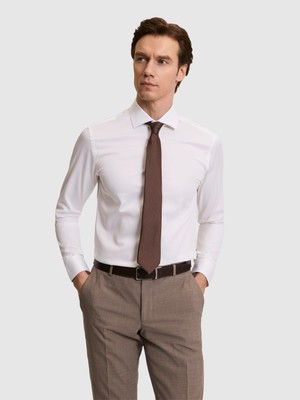 Cacharel Erkek Beyaz Slim Fit Pamuklu Yarım Italyan Yaka Basic Gömlek 50311490-VR013