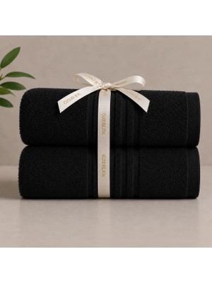 ANUSHKA Premium Set | Özdilek 2'li El Yüz Havlusu 50x90 cm Siyah %100 Pamuk + ANUSHKA Fermuarlı Saklama Kılıfı