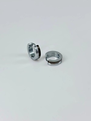 Uravas Store Rodyum ve Siyah  Çelik Erkek Küpe Çap (9 Mm) Kalınlık (4 Mm) - EKP0007