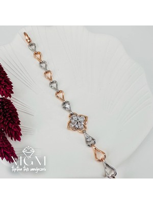Svoria Store Rodyum+Rose Zirkon Taşlı Pirinç Bileklikler 19 cm - KBL0054