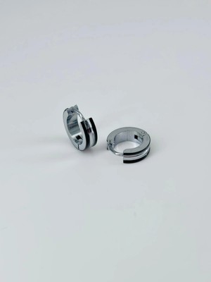 Uravas Store Rodyum ve Siyah Çelik Erkek Küpe Çap (9 Mm) Kalınlık (4 Mm) - EKP0006