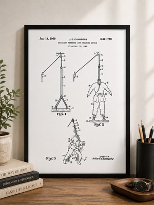 Pegziz Judo Antreman Cihazı Patent Çizimi Tablosu Duvar Dekor Tablo