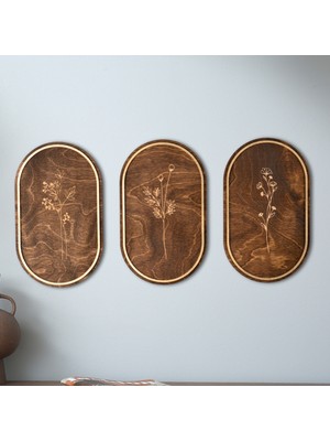 Hippodeco Minimalist Ahşap Botanik Duvar Dekoru 3’lü Set Huş Ağacı Duvar Süsü