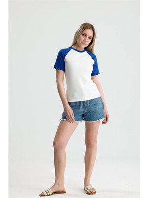 Rose Arya Garnili Sax Mavi Beyaz Yarım Kol Tshirt