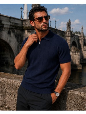 Ixir Yarım Fermuarlı Regular Kalıp Polo Yaka Triko T-Shirt