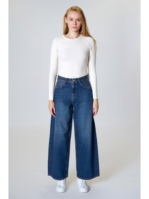 Twister Skater 9439-19 Dark Blue Yüksek Bel Kadın Baggy Pantolon Laci