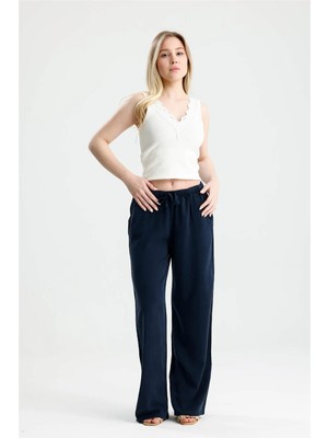Rose Arya Lacivert Tensel Yıkamalı Beli Lastikli Pantalon