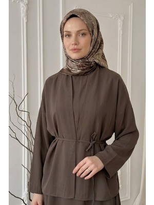 Modestim Kadın Kahve Ikili Jile Elbise Ceket Kombini Kupra Tesettür Elbise