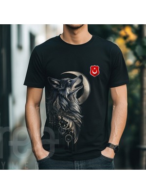 Creaeymer Kurt Börü Tasarımlı Siyah Bisiklet Yaka Tişört