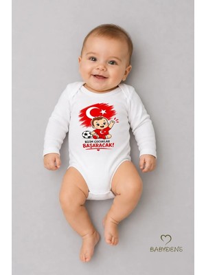 Babyden's Dünya Kupası Temalı Uzun Kol Bebek Body %100 Pamuk Türk Bayraklı Baskılı Unisex Çıtçıtlı Yenidoğan Zıbın