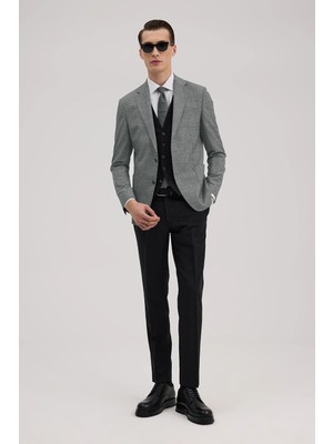 Jakamen Siyah Slim Fit Mono Yaka Yelekli Kombinli Takım Elbise