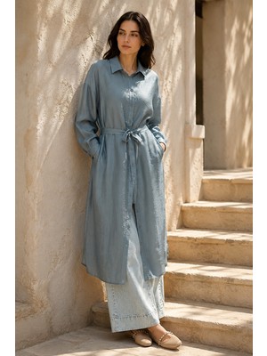 Ceremony Çift Katlı Kuşaklı Nil Tunik 165 Mavi