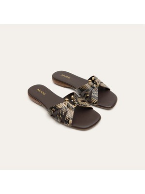 Mudo Kadın Kahverengi Desenli Tokalı Deri Terlik