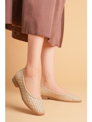 Analin Shoes Kadın Hakiki Deri Örgü Detaylı Babet
