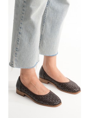 Analin Shoes Kadın Hakiki Deri Örgü Detaylı Babet