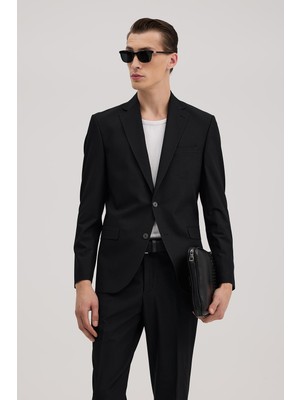 Jakamen Siyah Slim Fit Mono Yaka Takım Elbise