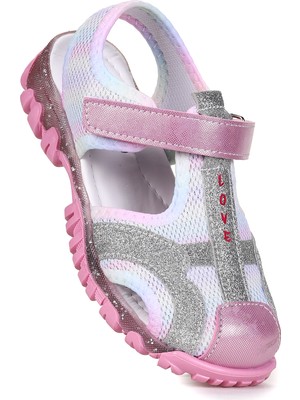 Kiko Kids Pembe Cırtlı Kız Çocuk Sandalet Tekstil Malzeme ile Rahat Kullanım Sunar