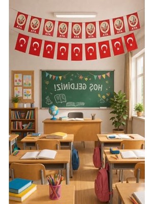 Esranın Dünyası 23 Nisan Süsleri 23 Nisan Hediyeleri Ipli Ay Yıldızlı Bayrak 50 Li, 50'li Mini İpli Ata Baskılı Bayrak