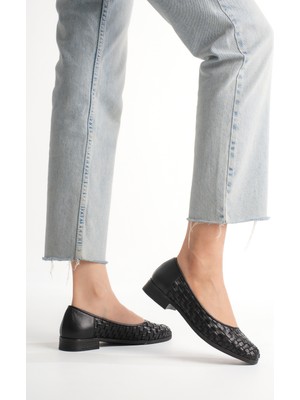 Analin Shoes Kadın Hakiki Deri Örgü Detaylı Babet