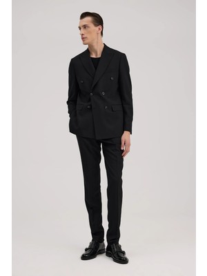 Jakamen Siyah Slim Fit Sivri Yaka Takım Elbise