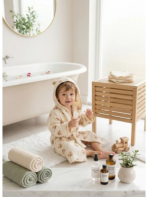 Kitikate Organik Teddy Bear Müslin Bornoz Natural