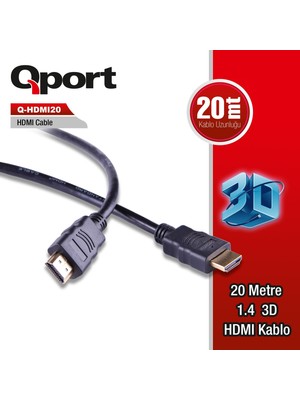 Binbir Göz Bilgisayar Qport Q-HDMI20 HDMI Kablo 20MT Ver1.4 Altın Uçlu 3D