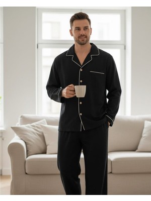 Sıle Atelıer Biyeli Uzun Kollu Erkek Pijama Takımı