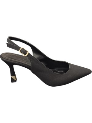 Taşçı Ayakkabı Ventes 878139Z Kadın 8cm Kadeh Boyu Sivri Burun Arkası Açık Saten Stiletto Ayakkabı