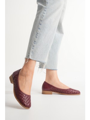 Analin Shoes Kadın Hakiki Deri Örgü Detaylı Babet