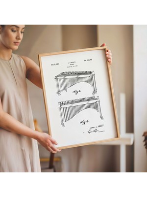 Pegziz Marimba Patent Çizimi Tablosu Müzik Aleti Duvar Dekor Tablo
