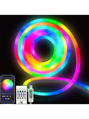 Esranın Dünyası 5 Metre USB Bağlantılı Rgb Pixel Neon LED - Kumandalı, Bluetooth ile Kontrol, Zamanlayıcılı Esnek Şerit Işık - Cata          [enerji Sınıfı F]